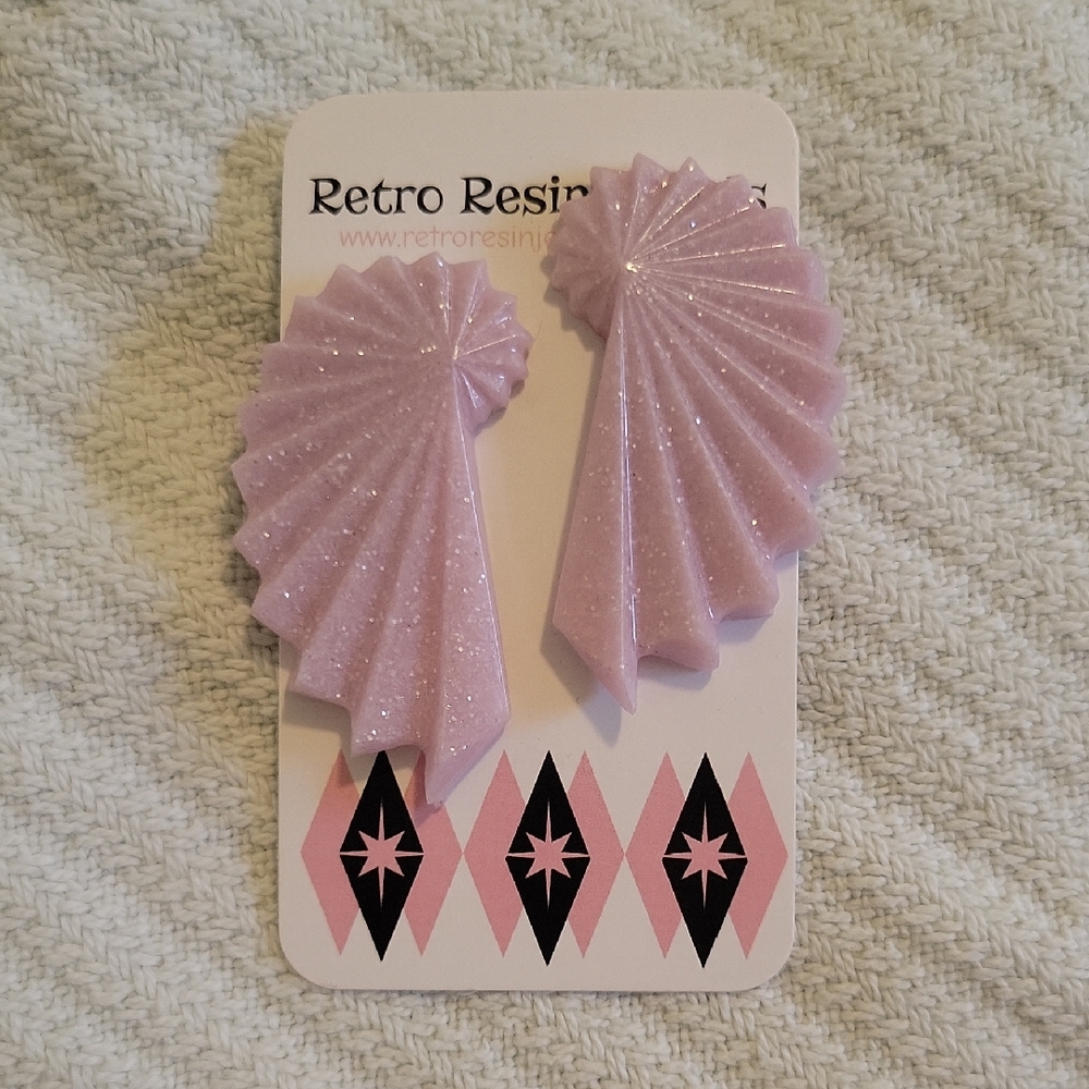Retro Resins Pink Fan Earrings